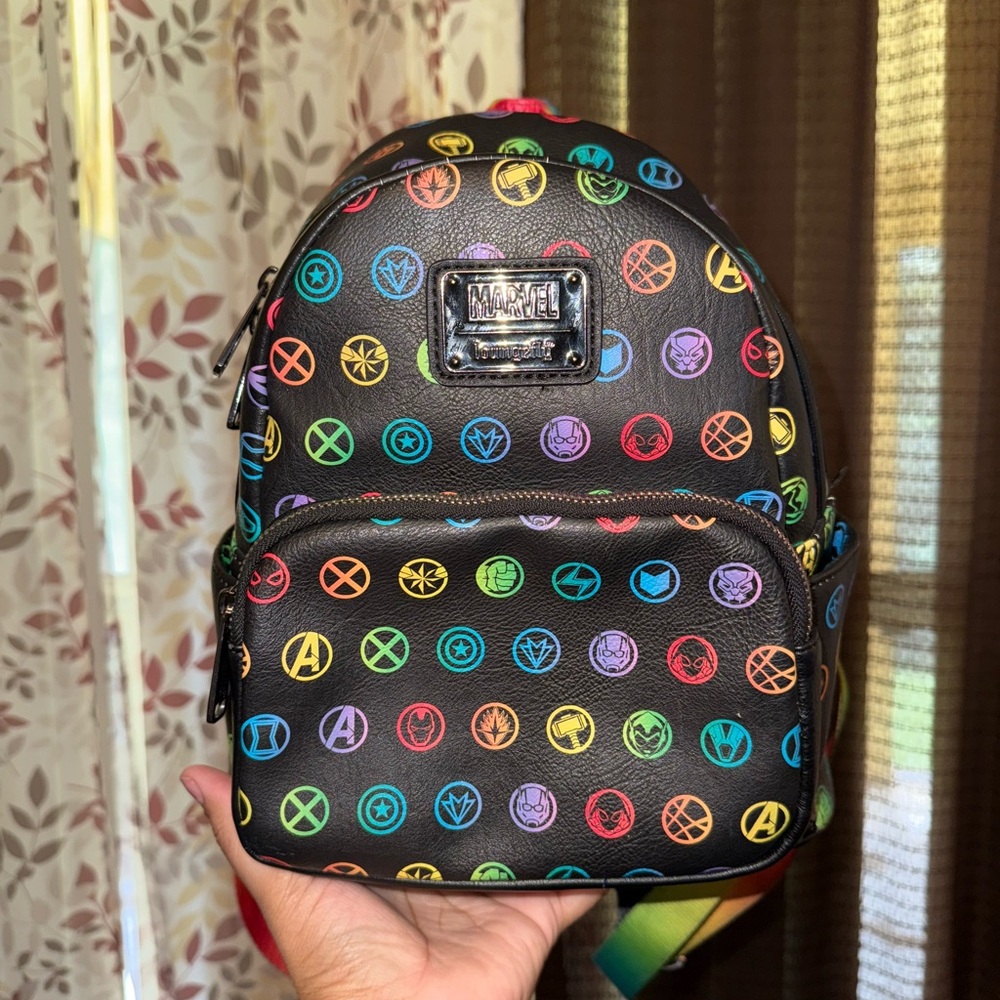 Marvel Black Backpack with Multicolor Logo Pattern